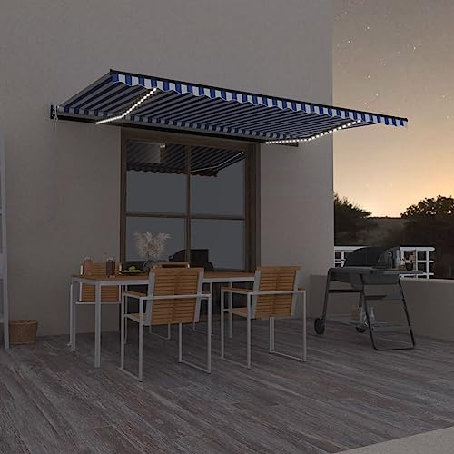 Homgoday Outdoor Markise Blau & Weiß, 500x300cm, automatisch, LED beleuchtet, Anthrazit - Terrasse & Balkon Model3069151