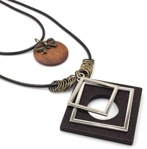 Caiduoduo Vintage ethnische stilvolle hölzerne lange Halskette Diamantholz koreanische Version Pulloverkette