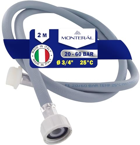 Alargador de Manguera Lavadora y Lavavajillas 2 m para Entrada Agua para Temperaturas de hasta 25°C Presión de 20 a 60 Bar Conexión Ø 3/4 - MADE IN ITALY - MONTERAL