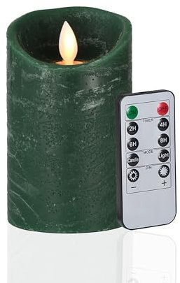 FiiMoo LED Vela, Velas Verde Sin Llama, Velas de a Pilas, Velas LED Efecto Llama, Cera Real, LED Velas con Mando a Distancia y Temporizador, Para Navidad, Pascua, Fiestas Decoraciones-10cm