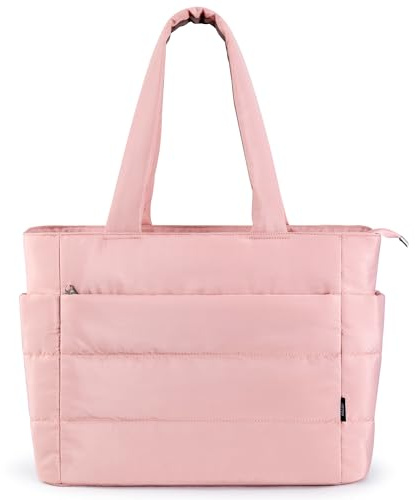 KALIDI quiltad tygväska, carryall puffer axelväska vadderad resa stor anti-stänk dragkedja vardaglig arbete gym dam