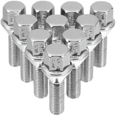 SHENGG Bil M12x1.5 Hjulbult Taper 60° Hjulbultar Kuggmuttrar Hjulbultar 10st Silver Tone for Alufälgar Och Stålfälgar