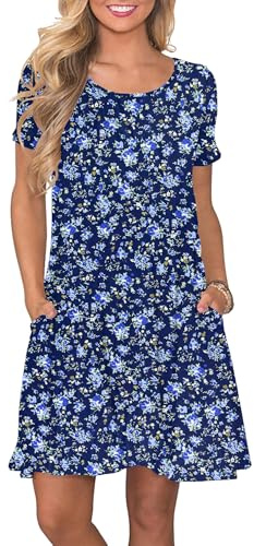 AUSELILY Abito Estivo Donna T-Shirt Casual Vestito a Manica Corta Abiti Corto con Tasche Scollo a Rotondo