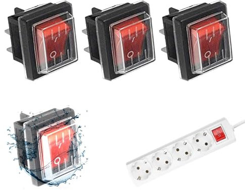 Interrupteur à Bascule, 4 Pcs Interrupteur à Bascule lumière Rouge ON/OFF Avec Couvercle étanche, Broches Interrupteurs à bascule 2 Positions 16A 250VAC 20A 125VAC Marche Arret Bouton Commutateur