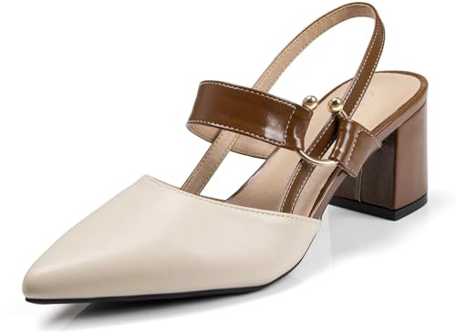 QiBusLeen Pointed Sling Back Block Heels Women's Dress Strappy Chunky Heels Shoes for Women Closed Toe 2 Inch Low Heel Comfortable Party Slip on Mules Pumps