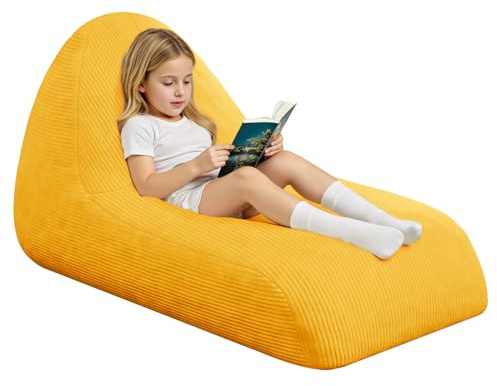 MeMoreCool Cord Sitzsack 8–12 Jahre, großer Lounge-Sessel, Gelb | Gefüllter Kinder-Sitzsack als gemütliche Bodenliege für Mädchen und Jungen, ideal für Kuschelecke und Kinderzimmer