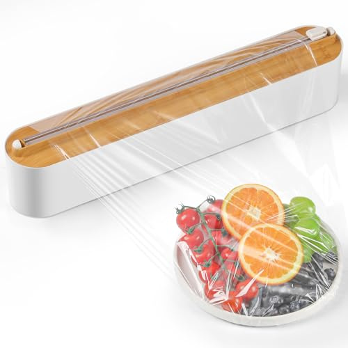 Quasziwa Aluminum Foil & Cling Film Dispenser and Cutter - Magnetic & No-Drill Wall Mount, Space-Saving Kitchen Organiser for Worktops & Cabinets, Plastic Wrap Dispenser - Fits 31cm Rolls, Natural