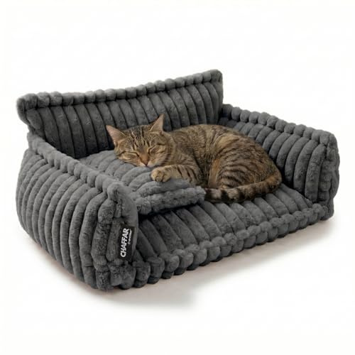 noviclass® Katzensofa Chaffar | Katzenbett Hundebett Hundesofa | Orthopädische Matratze | Moderner Stil | Cord-Design Größen (Kohle, M (80cm))