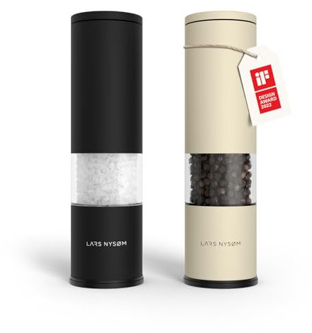 LARS NYSØM Salz und Pfeffer Mühle 2er Set Manuell mit einstellbarem Keramik-Mahlwerk von grob bis fein I Design Gewürzmühlenset (2 Stück) (Black/Beige)