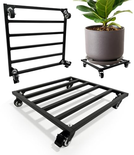 Nordswal Plant Caddy with Wheels, 13.78/35CM Metal Square Plant Pot Stand Feet with Lockable Caster Wheels, Heavy Duty Plant Dolly Base or Large Flower Pots Mover for Indoor & Outdoor, 2 Pack