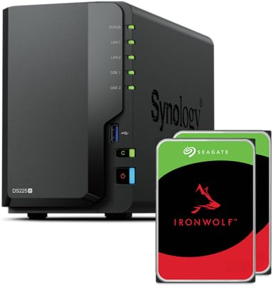 Synology DS225+ 8TB (Seagate Ironwolf 2x4TB) 2-Bay Plus Serie - Intel Celeron J4125 Quad-Core, 2 GB DDR4 SODIMM non ECC 1 x 2,5 GbE e 1 porta LAN RJ-45 1 GbE