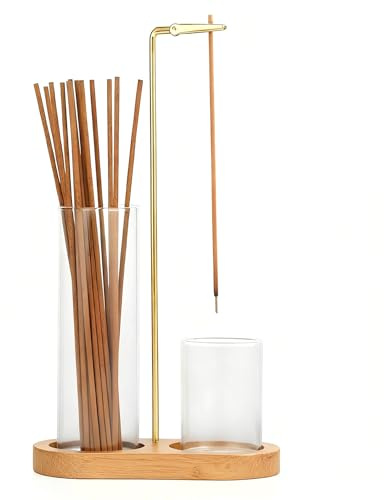 Quemador de Incienso, Porta Incienso Invertido con Recogedor de Cenizas, Soporte Incienso Madera, Anticenizas Voladoras, para Yoga Meditación SPA Relajación, Decoración Hogar Oficina (Light Khaki)