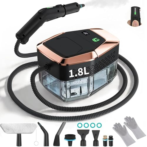 Ångtvätt 2500W med 8 munstycken, 1800ml tank, 3 ånglägen, 4 bar tryck, 15s uppvärmning, bärbar - för bil, kök, badrum, möbler, grill
