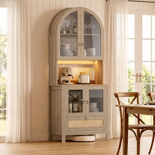 ROCSUMOO 190 cm Arched Kitchen Cupboard with LED Light and Power Outlet
