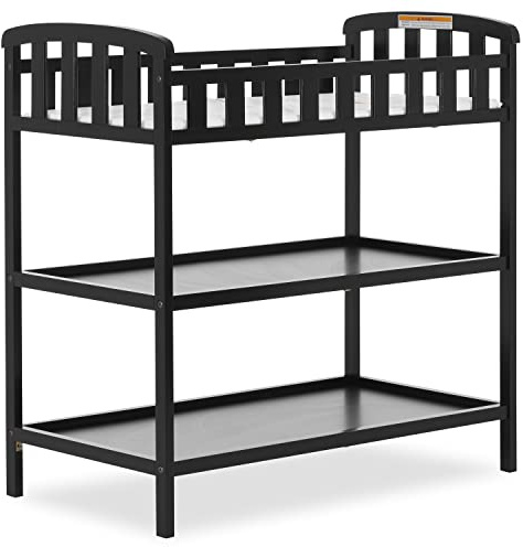 Dream On Me Emily Changing Table In Black, Comes With 1 Changing Pad, Features Two Shelves, Portable Changing Station, Made Of Sustainable New Zealand Pinewood