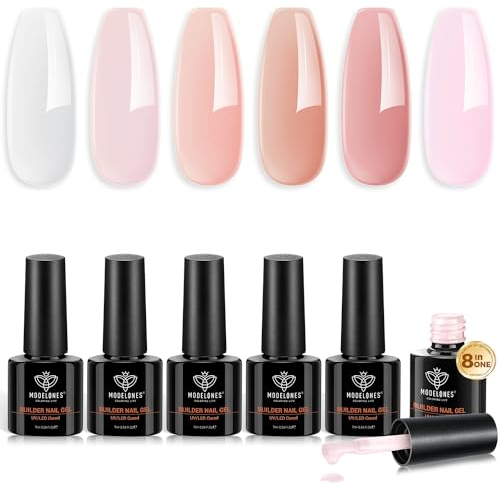 modelones 8-in-one Aufbaugel FüR GelnäGel, 6 Farben Rosa WeißFüR Builder Gel Uv Nagellack, Nagelverlängerung Quick Extension, Soak Off UV Nägel Gellack für Nagelstudio maniküre set DIY Weihnachtstag