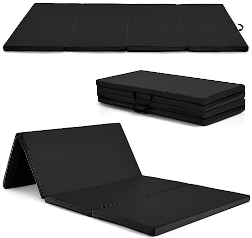 COSTWAY Tapis de Gymnastique Pliable Epais 240x116x5CM, Matelas d'Entrainement en Mousse et PU avec Poignées, pour Gymnastes Entraînements Sportifs Yoga, Noir