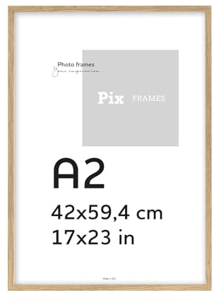 Pix FRAMES Cadre Photo 42x59,4 cm (A2) - Poster Bois Avec Vitres en Acrylique - Élégant à Suspendre et à Poster - Portrait Moderne - Chêne