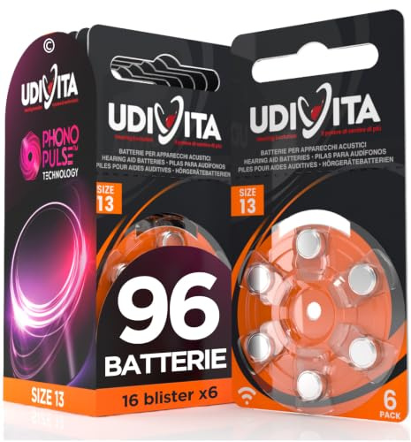 96 hearing aid batteries Udivita size 13 Phono Pulse Technology - 16 blister with 6 batteries
