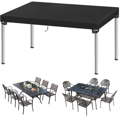 Aipwerer Housse Table de Jardin,420D Oxford Housse Salon de Jardin Exterieur Impermeable, Bache Protection Salon de Jardin avec Corde et Boucle Verrouillage, Anti-UV (Noir, 180x100x15cm)