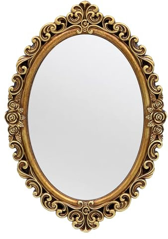 OIGUMR Oval Wall Mirror Mirror Vintage Hanging Mirrors for Bedroom Living-Room Dresser Decor (Gold；Frame Size：39.9L x 28.4W cm)