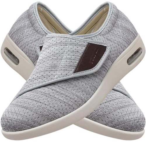 Möge Femmes Chaussons Diabétiques Orthopédique Réglable Pantoufles Confortable Antidérapante Pied Large Chausson pour Personne Âgée Pieds Gonflés Arthrite Oedème(LightGrey,42 EU)