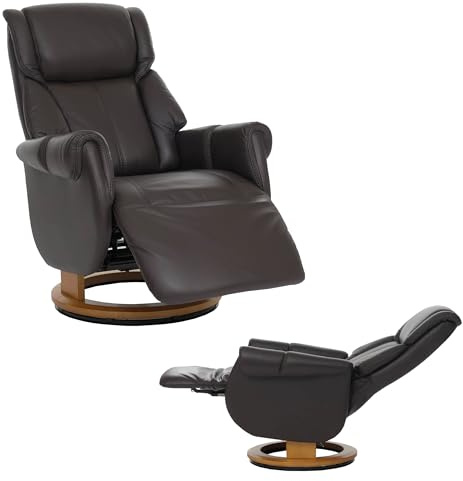 MCA Relaxsessel + Aufstehhilfe HWC-N58, Fernsehsessel Liegesessel Fußstütze Holz Leder - braun, Holz Natur