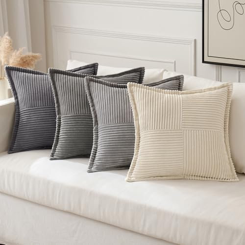 MIULEE 4er Set Kordsamt Kissenbezüge Weich Dekokissen Dekorativ Kissenbezug Modern Kissenhülle Sofakissen Zierkissen Couchkissen für Wohnzimmer Schlafzimmer Grau Serie 40x40 cm