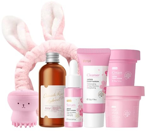 Sakura Face Care Set,Gesichtspflege Geschenke für Frauen,Beauty-geschenksets Rituals Geschenkset Frauen,Kirschblüten-Hautpflegesets,Hautpflege-Sets für feuchtigkeitsspendende,Straffe Haut,Antioxidans