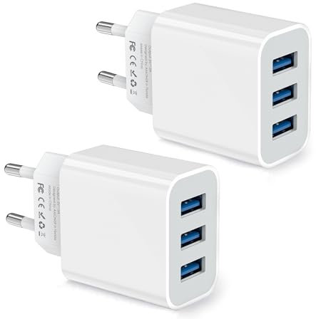 USB Ladegerät, 3-Port USB Adapter 15W, Mehrfach Stecker 2er Pack Schnellladegerät Mehrfach Netzteil für iPhone15/14/13/12/11/X/8 and Samsung, Xiaomi, Tablets, Smartwatch,Handys Ladeladapter