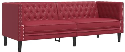 vidaXL Chesterfield Canapé 3 places, avec accoudoirs et dossier, pieds de soutien, canapé rembourré, pour salon, canapé en cuir synthétique bordeaux