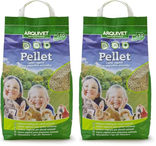 Arquivet Pellet - Lecho higiénico Natural, Vegetal, orgánico para Gatos y pequeños mamíferos roedores, 10 L (Paquete de 2)
