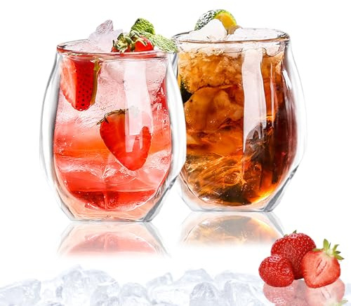 Double Walled Glass Mugs, 180ml Latte Glasses, Cappuccino Macchiato Cups Set of 2, Borosilicate Heat for Espresso Tea Bag Beverage Milk Juice Ice Cream