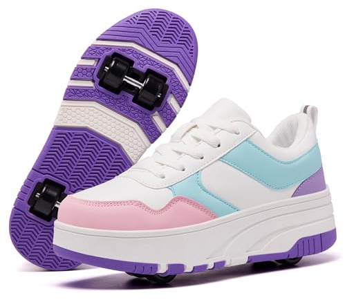 ANEFUN Roller Skate Shoes for Women Girls Detachable Wheeled 4-Wheels Fashion Sneakers Suitable for Beginners Purple