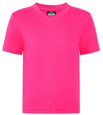 Kleinkind bis Jugend Neon Shirt Kinder UPF 50+ Rash Guard mit V-Ausschnitt Trockenfunktion sportlichem Kurzarm Fußball Training Tshirt für Jungen/Mädchen(Neon-Rosa S)