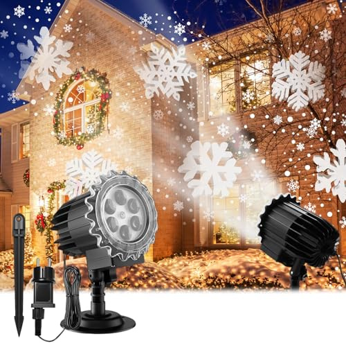 Jellybibo Proiettore per Natale All'esterno, Proiettore LED per Fiocchi di Neve con Timer, IP65 Impermeabile Resistente al Freddo, Tre Metodi di Installazione, Illuminazione Natalizia per Esterno da