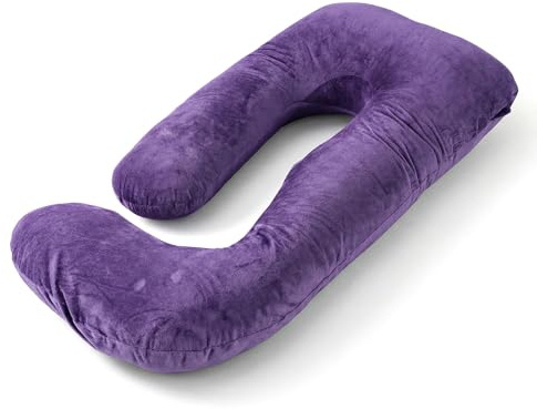 COSYLAND XXL Schwangerschaftskissen U-Form, Seitenschläferkissen & Stillkissen, Ganzkörperkissen, Abnehmbarer Kristall-Samt Bezug, zur Rückenentlastung, 155x60cm (Lila)