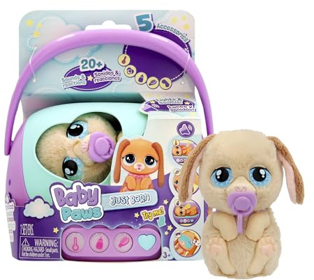 Baby Paws Just Born Perrito Mascotas INTERACTIVAS Mascota con Un Transportín Electrónico con Muchas Funciones A Partir de 3 Años