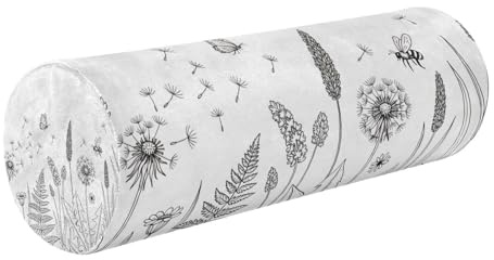 Eraedgza Wildflower Sketch Neck Roll Pillow for Neck Soft Bolster Round Pillow with Memory Foam Removable Cover for Sleep