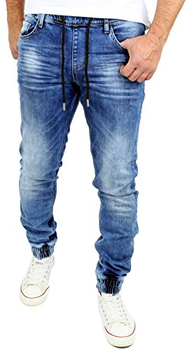 Reslad Jogging Jeans Used Look Jeans-Herren Slim Fit Jogging-Hose Jogger RS-2073 Blau XL