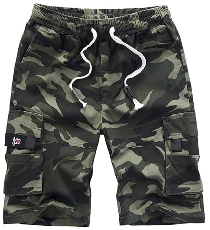 APTRO Mens Shorts Cargo Combat Casual Cotton Elastic Waist Shorts with Multi Pockets Summer Workwear CG01