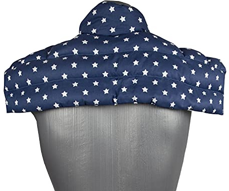 Carob Core Pillow Shoulder & Neck Pillow with Collar Neck Warmer Grain Cushion Heat Cushion for Neck, Shoulder, Back (Stars Blue, Blackcurrant Core)