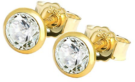 NKlaus Paar Ohrstecker Gold 333 – Ohrringe mit Zirkonia – Gold Schmuck Damen, Herren & Mädchen – Gelbgold - 8 Karat 5,0mm Weiß 1763