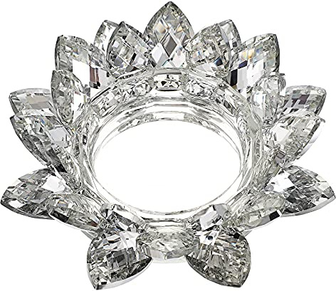 SUMTREE Decorative Candle Tealight Holder Crystal Flower Lotus Candle Holder For Votive or Pillar Candle up to 3 wide Clear