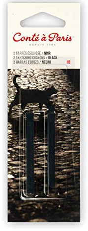 Conté a Paris 750403 Carré Skizzen Kreiden mit hoher Lichtechtheit aus hochwertigen Pigmente für Skizzen, Zeichnungen und Portraits - 2er Set Carré Schwarz HB