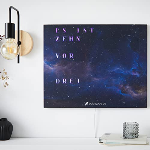 build-yours WordClock Jupiter Beyond Space - Moderne LED Wanduhr mit Wortanzeige - Digitale Wortuhr in Deutsch mit Weltraummotiv