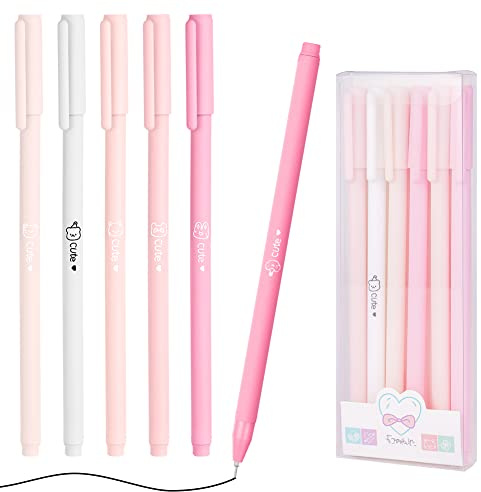 OFFCUP Rollerball Pens, 6pcs Liquid Ink Rollerball Pen, Ballpoint Pens Gel Pens Quick-Drying Ballpoint Pens Gel Ink Pens for Students Adults Stationery School Office Supplies (Pink)