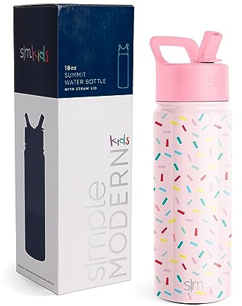 Simple Modern Trinkflasche Kinder mit Strohhalm | Sport Isolierte Edelstahl-Kindertrinkflasche für Kleinkinder Jungen und Mädchen | Summit | 530ml | Confetti