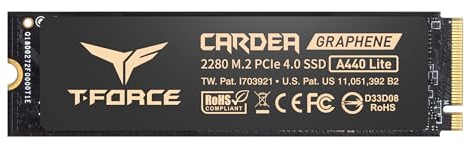 TEAMGROUP T-Force A440 Lite 2TB Graphene Heatsink 3D NAND TLC NVMe Phison PS5027-E27T PCIe 4.0 Gen4x4 M.2 2280 Internal SSD Works with PS5 Read/Write 7400/6400 MB/s TM8FFQ002T0C129