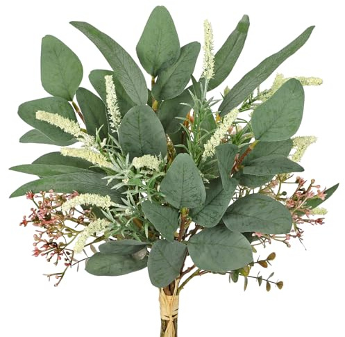 Arborus Ramo artificial de eucalipto artificial, 48 cm, para jarrón, verde, ramas artificiales de seda, como flores artificiales, decoración de boda, jarrón decorativo en el salón, dormitorio, oficina